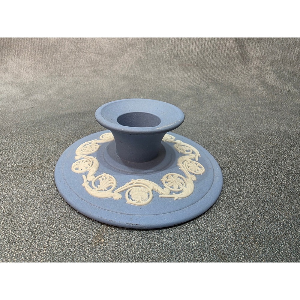 Wedgwood Jasperware Lavender Blue Porcelain Candlestick Holder White Floral Vine